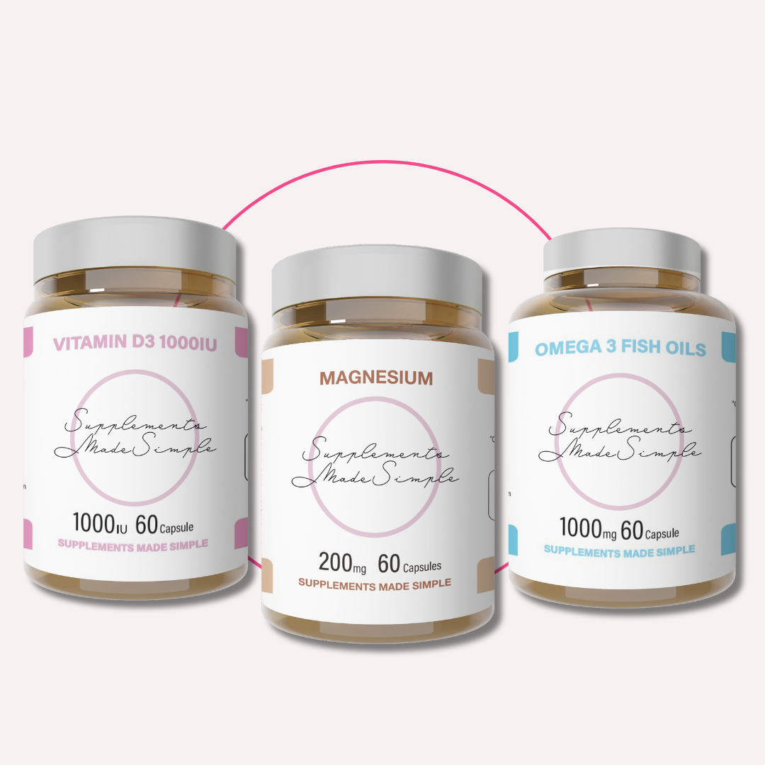 Menopause Support Bundle – Magnesium, Vitamin D, Omega-3 – 3 x 60 Capsules