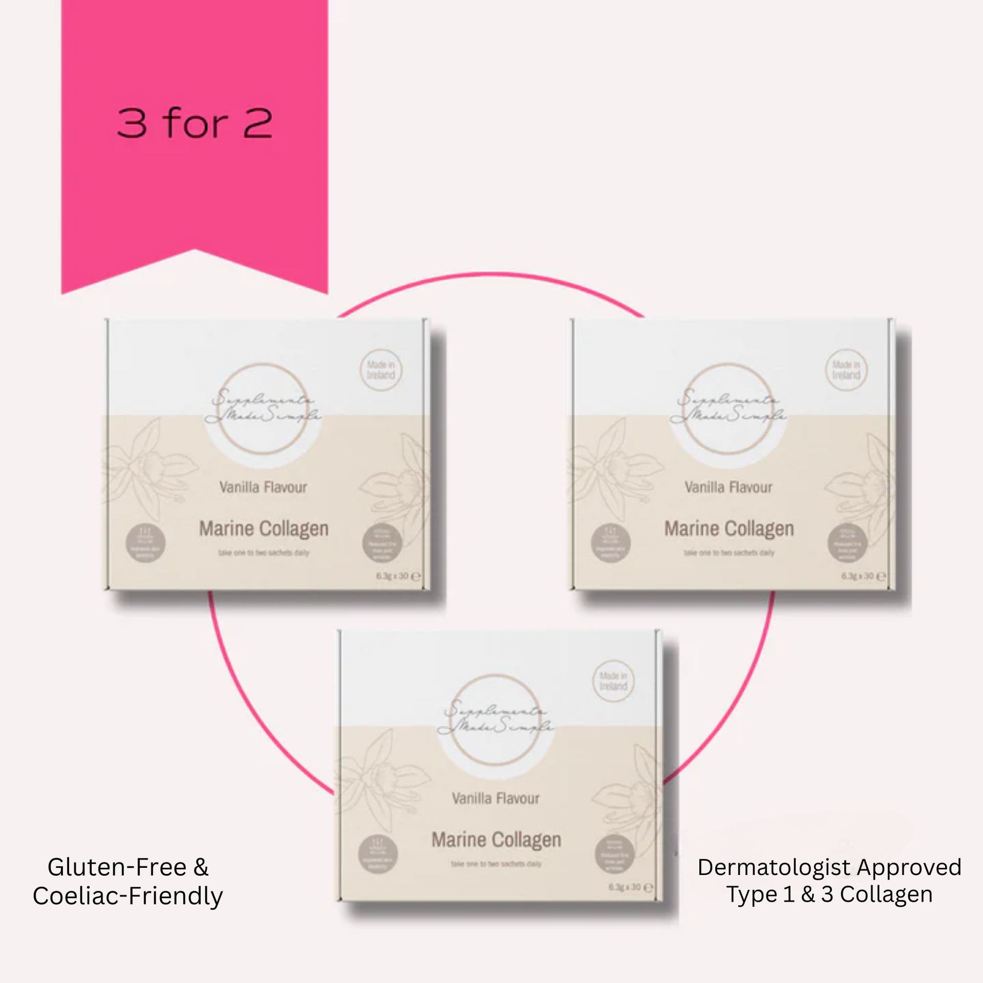 3 for 2 Vanilla Marine Collagen - 3 x 30 Sachets - 5g Collagen per Sachet