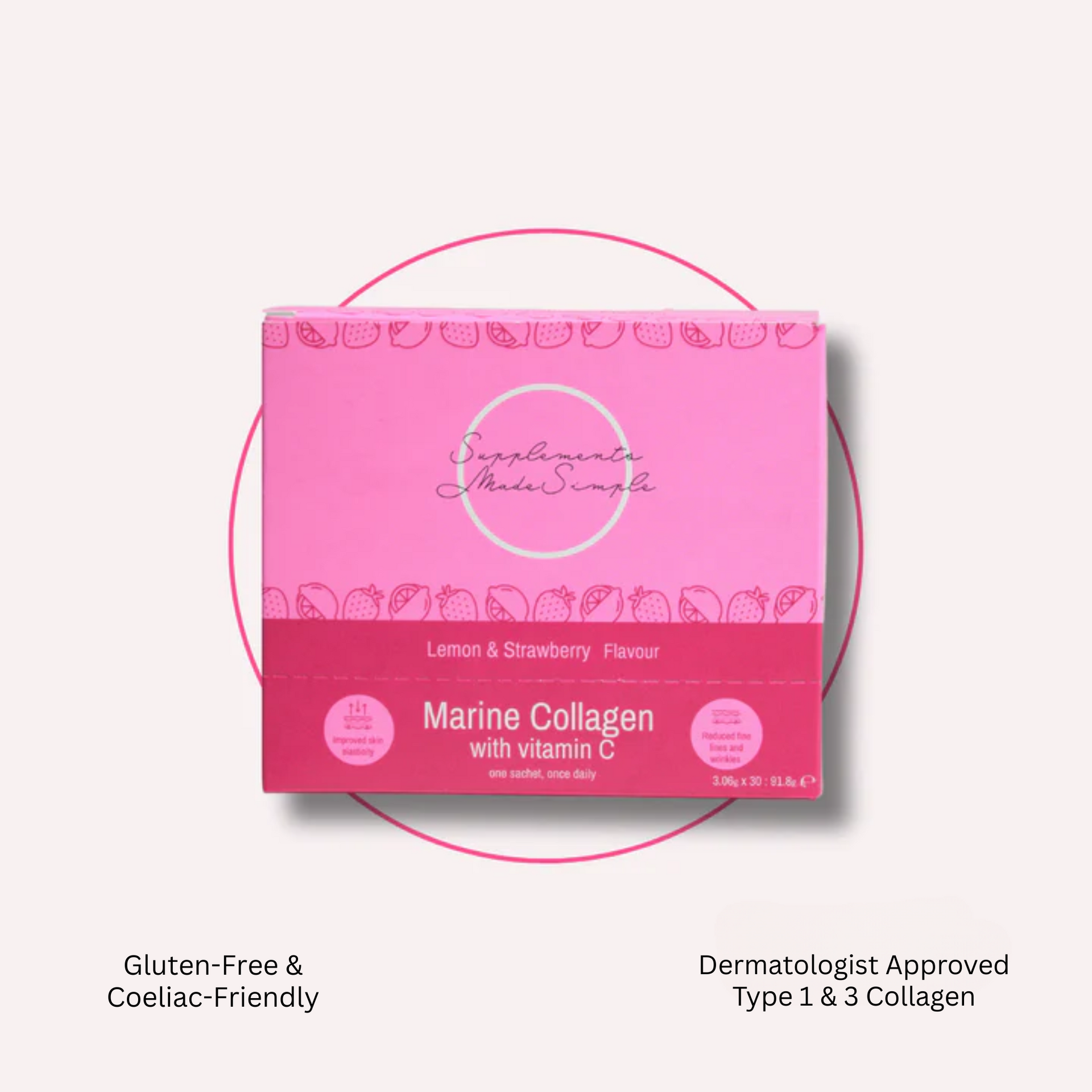 Marine Collagen with Vitamin C - Lemon & Strawberry - 30 x Sachets - 2.5g Collagen per Sachet