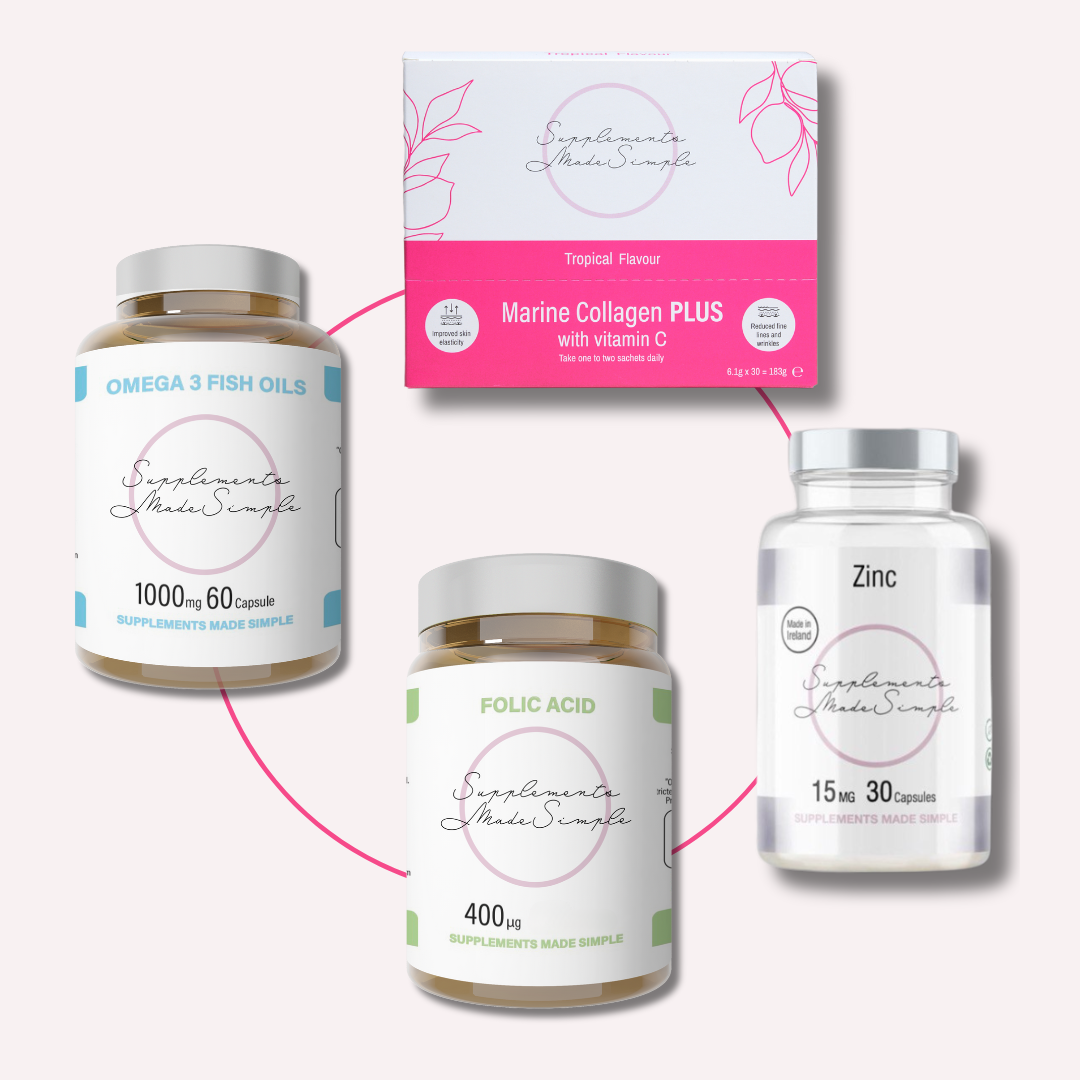 Hair Growth & Strength Bundle –  Collagen Plus, Zinc, Omega-3, Folic Acid