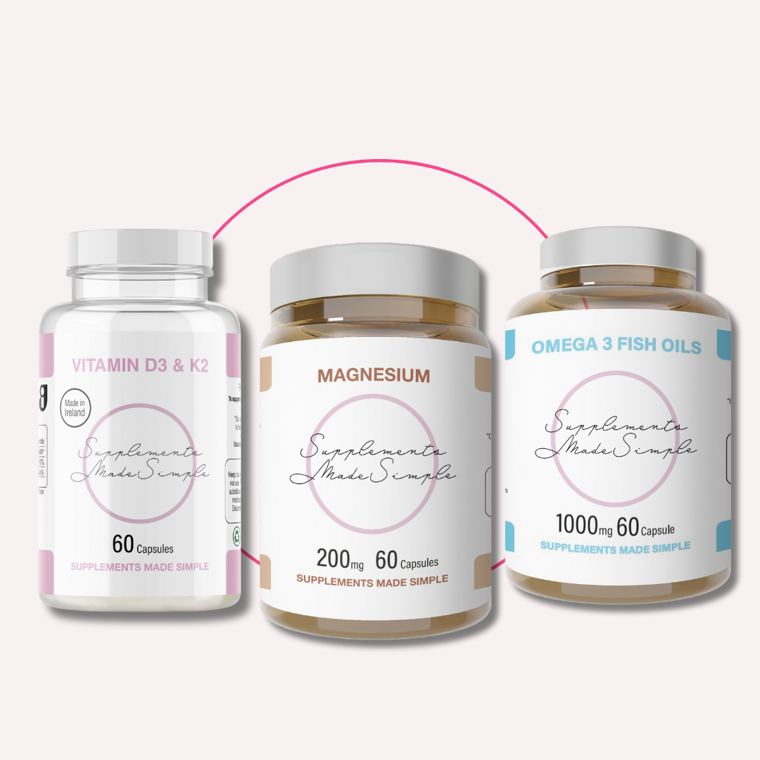 Menopause Support Bundle – Magnesium, Vitamin D3 & K2, Omega-3 – 3 x 60 Capsules
